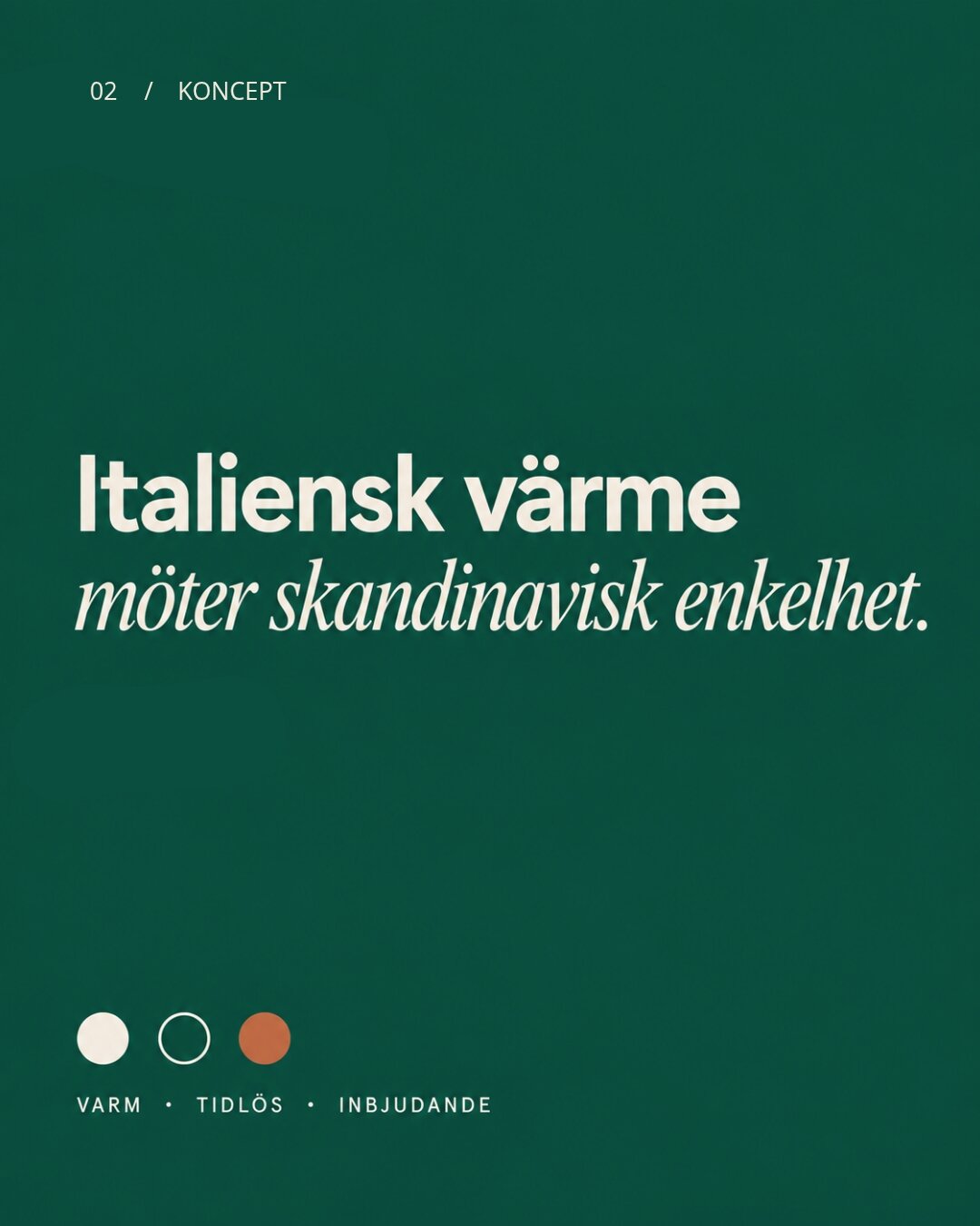Färgpalett och konceptord för Romano.